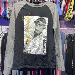 Vintage 2pac tupac long sleeve tshirt grey and black silk screen graphic s small